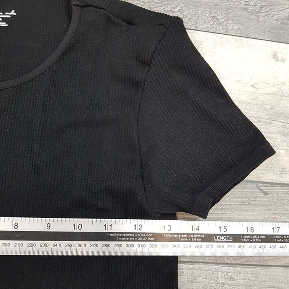 Urban Outfitters Crew Neck Tee T Shirt Medium UK 12 Black Ribbed Basics Stretch - Picture 5 of 8
